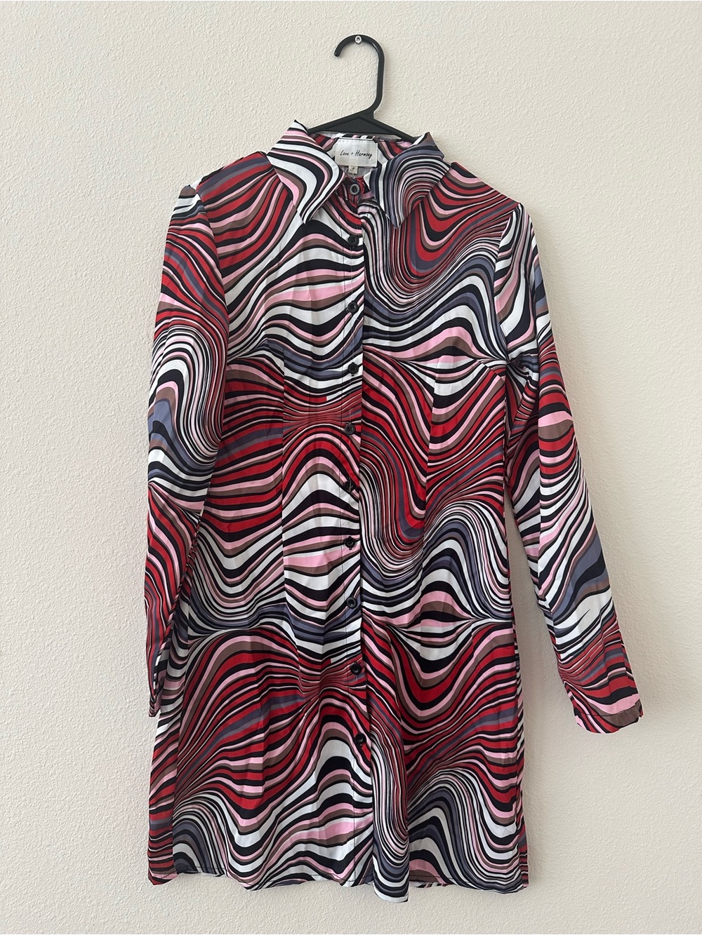 Long Sleeve Red Swirl Shirt Dress